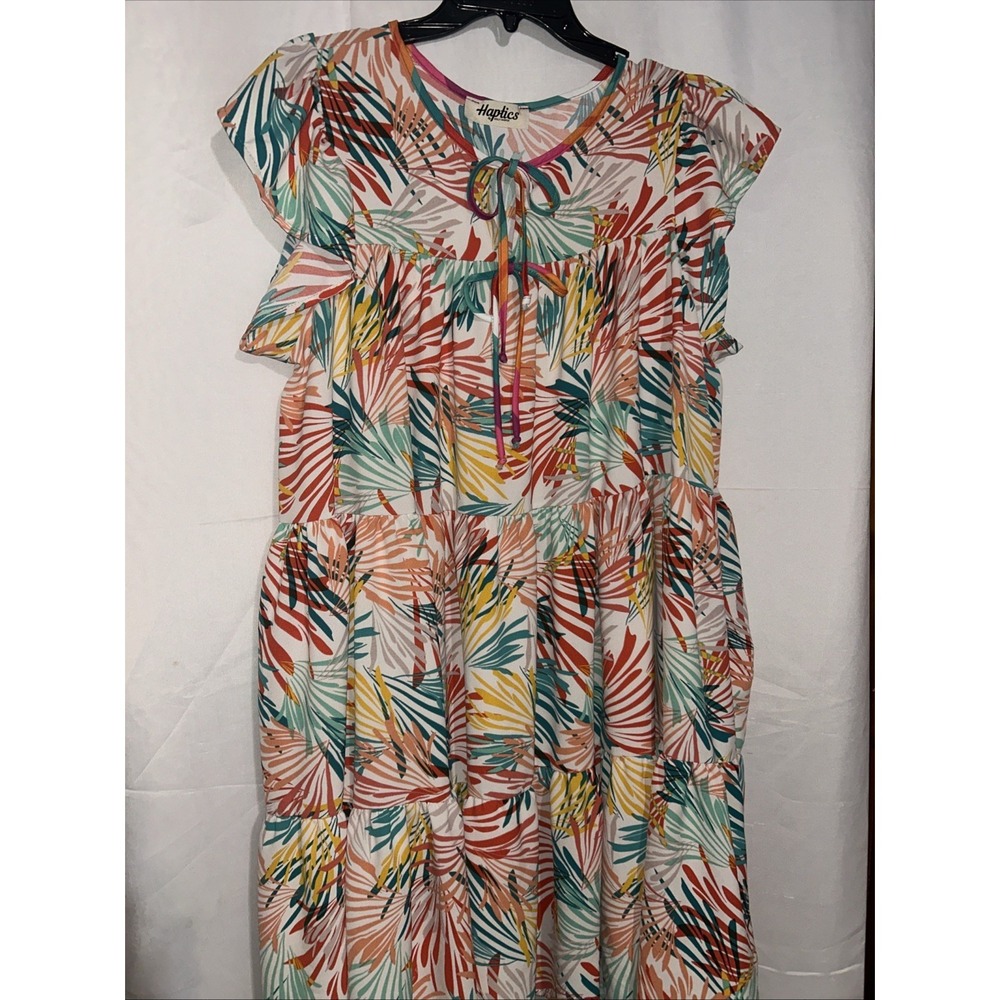 Haptics Women's Bright Tropical Print Tiered Dress Size L